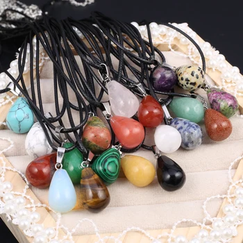 Модное ожерелье с подвеской из натурального камня, капли воды, Опал, Агат, Тигровый глаз, веревочные цепочки, Целебные кристаллы, каменные ожерелья для женщин