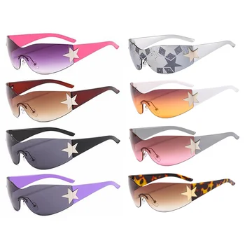 Модные солнцезащитные очки без оправы Y2K Для женщин и мужчин, негабаритные модные очки с оберткой, панк-цельные очки, спортивные солнцезащитные очки
