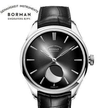 Мужские часы BORMAN люксового бренда Запас хода 80 часов Фаза Луны Автоматические механические часы Сапфировое стекло Водонепроницаемые 50-метровые часы