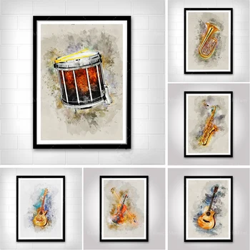 Музыкальные инструменты Художественная печать Подарки для любителей музыки Акварельное украшение стен Подарки на День Святого Валентина