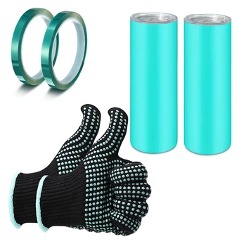 Набор из 3-х стаканов для сублимации, силиконовых лент, включая 6 силиконовых оберток для кружек, 6 термопрессованных лент и термозащитные перчатки.
