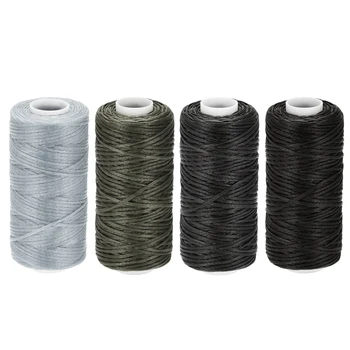 Набор ниток из вощеной кожи Uxcell 55 Ярдов Плоских полиэфирных шнуров 150D/0,8 мм для ручного шитья (разные цвета серого, 4шт)