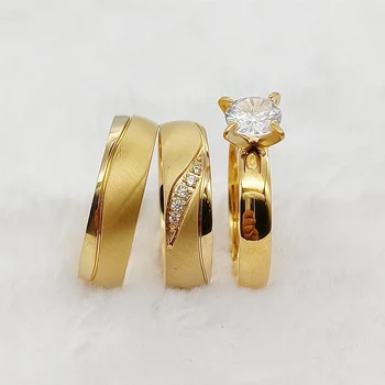 Набор Свадебных колец для помолвки Высокое Качество 3шт Дизайнерские Украшения для влюбленных с 24-каратным золотым наполнением Promise Couples Rings Ювелирные Изделия для женщин