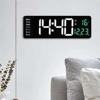 Настенные светодиодные цифровые часы с большим дисплеем, регулировка яркости, температура, Дата, неделя, электронные часы с дистанционным управлением