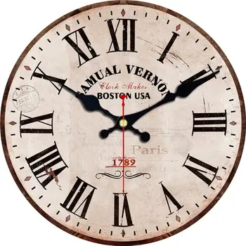 Настенные часы в стиле ретро фермерского дома, Бостон, США, Бежевые Римские цифры, Деревянные настенные декоративные часы, не тикающие Аналоговые с батарейным питанием.