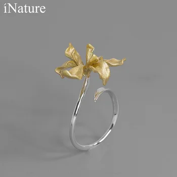 Натуральное Элегантное кольцо с цветком Ириса Из стерлингового Серебра, Регулируемые Открытые кольца Для женщин, Свадебные Украшения для Помолвки, Подарок