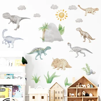 Небольшая свежая акварельная иллюстрация динозавра ручной работы, наклейки на стены, текстиль для печати, материалы векторного дизайна