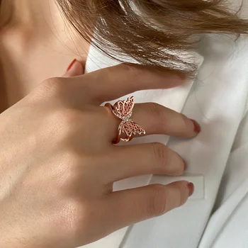 Нежное полое кольцо с бабочкой для женщин, милые кольца с регулируемым отверстием в форме бабочки, инкрустированные цирконом, ювелирные изделия, подарки для вечеринок 2023