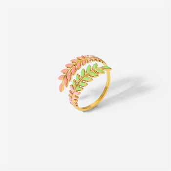 Новое кольцо с зелеными листьями из нержавеющей стали в простом и уникальном стиле, открывающее кольцо на палец, неокисляемый ювелирный подарок 2022 г.
