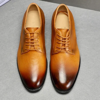 Новые модельные туфли для мужчин, Кожаная деловая офисная Мужская официальная обувь, высококачественная Роскошная брендовая Удобная Классическая модельная обувь