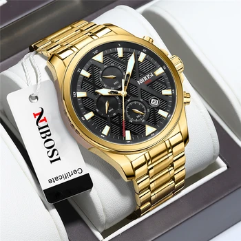 Новые модные спортивные часы NIBOSI, мужские наручные часы класса люкс от ведущего бренда для мужчин, водонепроницаемые золотые часы с хронографом Relogio Masculino