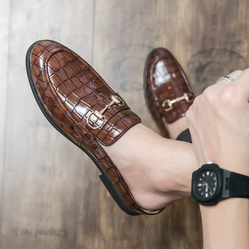 Новые черные летние мужские сандалии с коричневым камнем, лоферы без застежки с круглым носком, мужские модельные туфли ручной работы, Размер 38-47