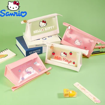 Новый Матовый пенал Kawaii Hello Kitty с милыми детскими мультяшными школьниками, Полупрозрачный Пенал для хранения косметички