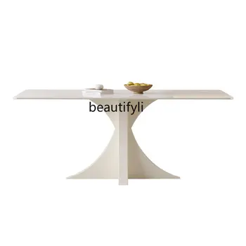 Обеденные столы и стулья из каменной плиты в кремовом стиле, современный домашний прямоугольный стол во французском стиле Чисто белого цвета
