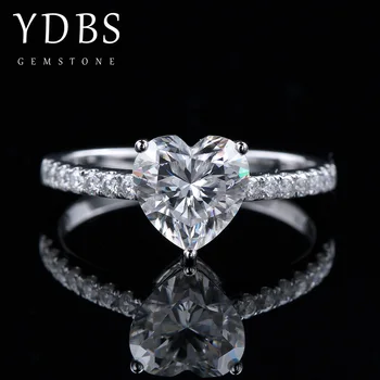 Обручальное кольцо с муассанитом в форме сердца весом 2,0 карата Отличного цвета D, из настоящего белого золота 18 карат, для женщин, положительный результат теста