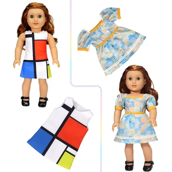 Одежда для куклы, подходящие аксессуары для американской куклы 45 см, Модное клетчатое платье, джинсовый комбинезон, подарок для девочки