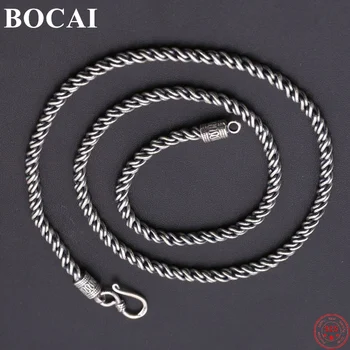 Ожерелье из стерлингового серебра BOCAI S925 для мужчин и женщин 2023, Новая женская модная плетеная цепочка диаметром 4,5 мм, ювелирные изделия из чистого серебра