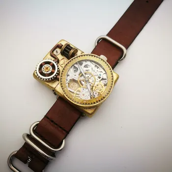 Оригинальные часы ручной работы, механические часы с зажиганием из чистой меди, креативные мужские механические часы ручной работы