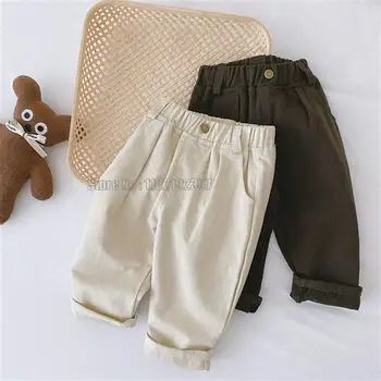 Осенние однотонные брюки для мальчиков, модные детские брюки, короткие детские джинсы, детская одежда