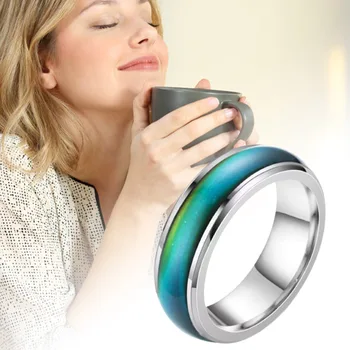 Парное кольцо из нержавеющей стали, красочный внешний вид, датчик температуры, кольцо для изменения цвета, подходит для молодых мужчин и женщин H9