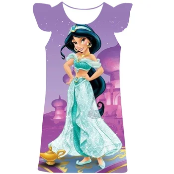 Платье принцессы Жасмин бренда Disney для девочек-подростков, модное эстетичное платье Harajuku с 3D принтом для девочек без рукавов с оборками