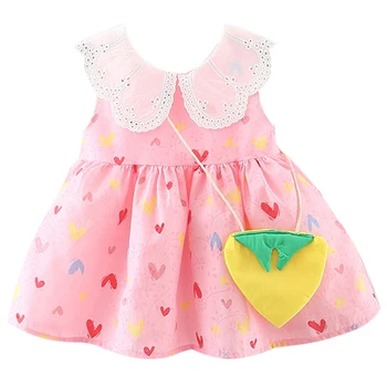Платья для новорожденных из 2 предметов, Летняя одежда для малышей, Корейское Милое платье принцессы с кукольным воротничком + сумка, Комплект одежды для маленьких девочек BC2379-1
