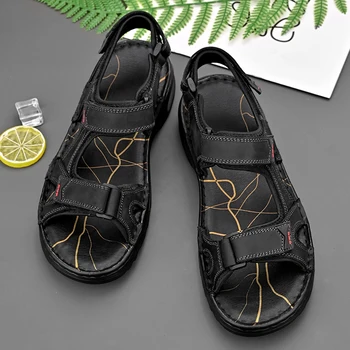 Пляжная обувь 2023 года, летние мужские сандалии из коровьей кожи, размер 38-45