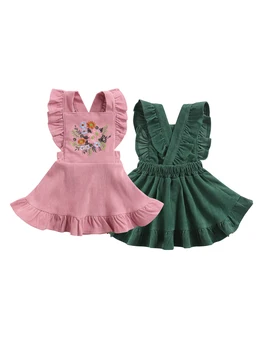 Повседневная Юбка на подтяжках с оборками для маленьких девочек, винтажная юбка принцессы трапециевидной формы с цветочной вышивкой, 3 М-3 Т
