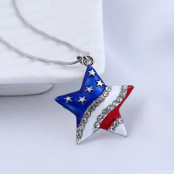 Подвески с американским флагом, Кулон, ожерелье на День Независимости, Изготовление ювелирных изделий своими руками, Патриотический орнамент, Хрустальный кулон в форме звезды