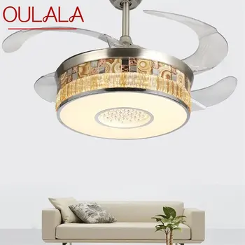 Потолочный вентилятор OULALA, невидимый с дистанционным управлением, современная роскошная светодиодная лампа с золотым рисунком для дома