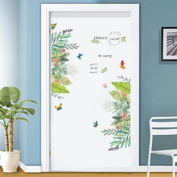 Растения с зелеными листьями, наклейки на плинтус с бабочками, фон для телевизора, домашняя дверь, декор для гостиной, спальни, настенные художественные наклейки