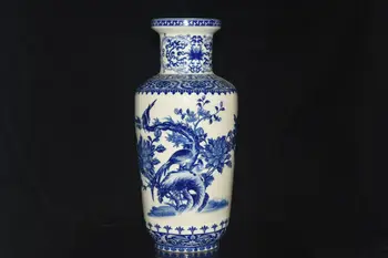 Редкая уникальная фарфоровая ваза ручной работы из синего и белого фарфора марки Qianlong