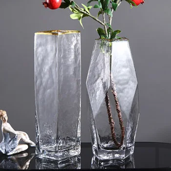 Роскошная стеклянная ваза с золотой росписью в скандинавском стиле, прозрачный холодный геометрический узор, креативная гидропонная ваза для свежих цветов, гостиная