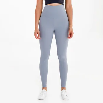 С логотипом Женские брюки для йоги телесного цвета с высокой талией, Мягкие спортивные леггинсы, Колготки для бега, Необходимые брюки для фитнеса, спортивная одежда большого размера