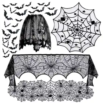 Сделай САМ Черная кружевная летучая мышь Реквизит для Хэллоуина, Страшные украшения для помещений, Занавески для окон, Праздничные украшения для мероприятий, вечеринок