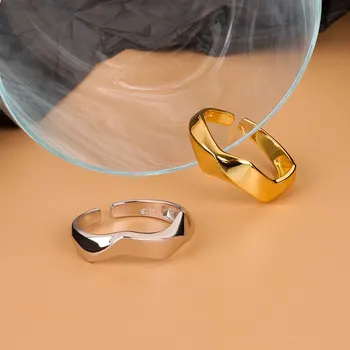 Серебристый цвет, простые неправильные геометрические Гладкие Регулируемые кольца для женщин, новые модные Вечерние украшения ручной работы, подарки