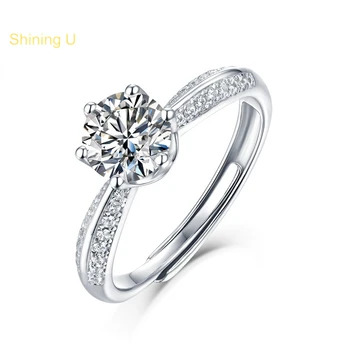 Серебряное кольцо с муассанитом Shining U S925, покрытое платиной, Свадебное обручальное украшение для женщин, регулируемое
