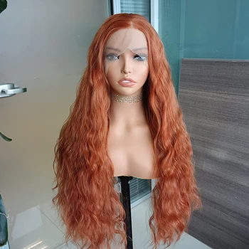 Синтетические парики FANXITION Orange для женщин, имбирно-оранжевый парик на кружеве, парик с длинной волной воды, парик из тепловолокнистых волос, косплей, парик для ежедневного использования