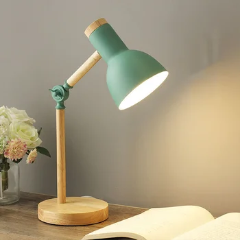Скандинавская деревянная Художественная Железная светодиодная складная настольная лампа для защиты глаз, настольная лампа для чтения, декор для гостиной, спальни, Детская настольная лампа