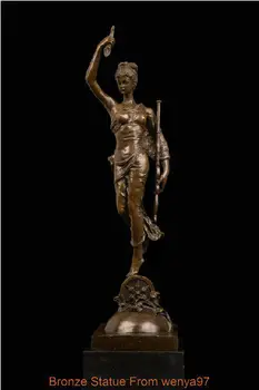 Скульптура в стиле ар-деко, Красивая Женщина, Богиня, Девушка, Держащая Бронзовую статую Трампа С подписью