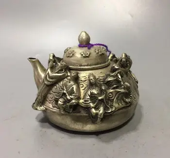 Соберите старинный китайский тибетский серебряный чайник ручной работы с резьбой 