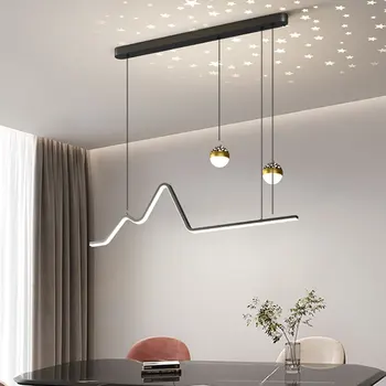 Современные светодиодные люстры Линейные светильники для столовой Кухонного стола Черные подвесные светильники Подвесное освещение с дистанционным управлением