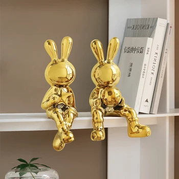 Современный набор для рукоделия из 2шт фигурок кроликов, украшение книжного шкафа, аксессуары для украшения крыльца, статуэтка животного