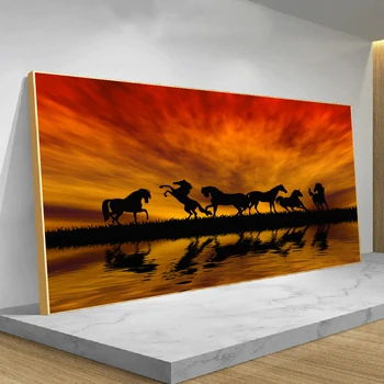 Современный плакат с лошадьми на закате, картина на холсте, плакат с дикими животными и настенные художественные картины без рамок для декора гостиной