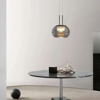 Современный подвесной светильник со светодиодной подсветкой из серого стекла 3000K Home Deco Прямая поставка для спальни, столовой, кухни, бара, регулируемый провод освещения