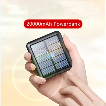Солнечный Банк Питания 20000 мАч Внешнее Зарядное Устройство для iPhone Samsung Xiaomi Powerbank с Кабелями USB C Портативный Мини Повербанк