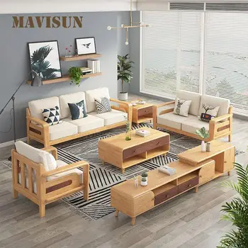 Сочетание угловых диванов из массива дерева в скандинавском стиле Современная минималистичная мебель для гостиной Небольшой квартиры Прихожая Приемная Тканевый диван