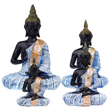 Тайская статуэтка сидящего Будды для украшения дома, Старинные медитативные статуэтки Будды, Мини-Статуэтка Будды для медитации, Черный, синий
