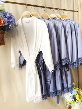 Темно-синие Халаты, Свадебные Шелковые Платья для Подружки невесты и невесты 2023, Кружевные халаты на заказ с названием Plus Size Lounge Woman