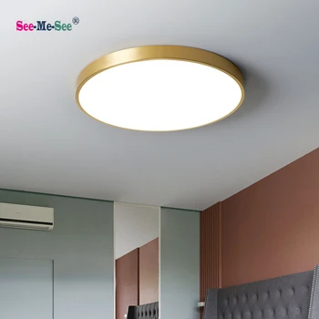 Ультратонкий светодиодный потолочный светильник из меди с круглой и квадратной поверхностью для гостиной, спальни, дистанционного освещения для украшения дома